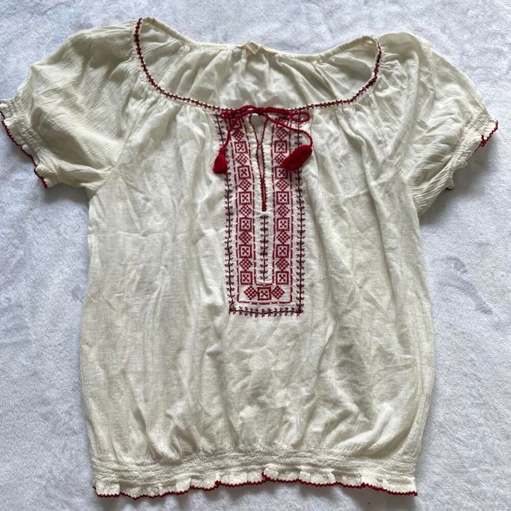 American-eagle Women's Cream and White Shirt